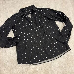 A.P.C. Rue Madame Paris Mens Black Poplin Printed Long Sleeve Button Shirt Large